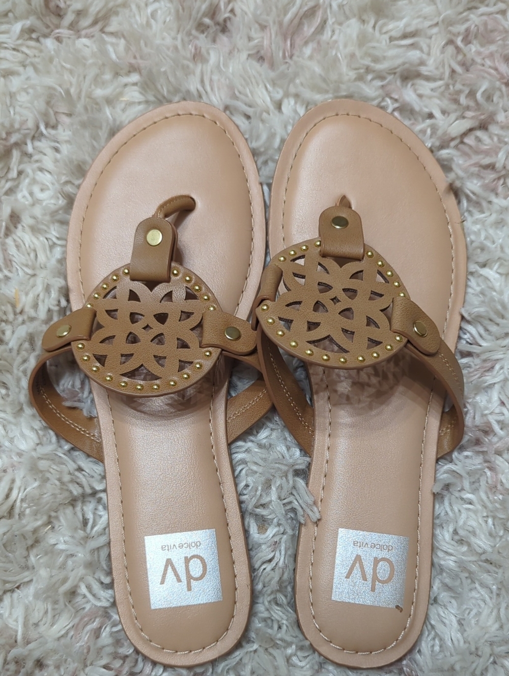 Dolce Vita Tan Cutout Medallion Thong Sandals